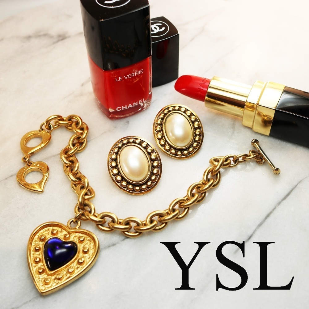 YSL Vintage Yves Saint Laurent Pearl Cabochon Earrings - Picture 1 of 16